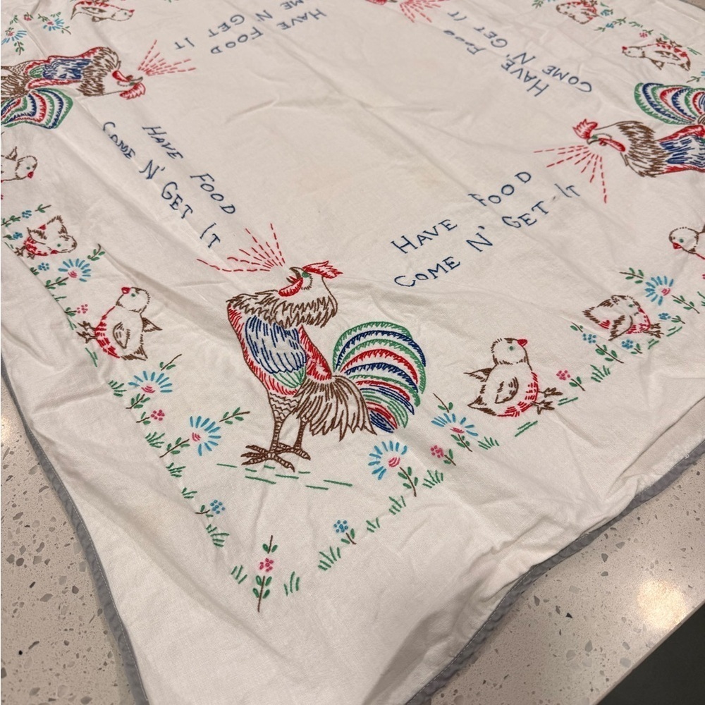 Vintage Farmhouse Rooster and Chickens Tablecloth - Picture 2 of 13